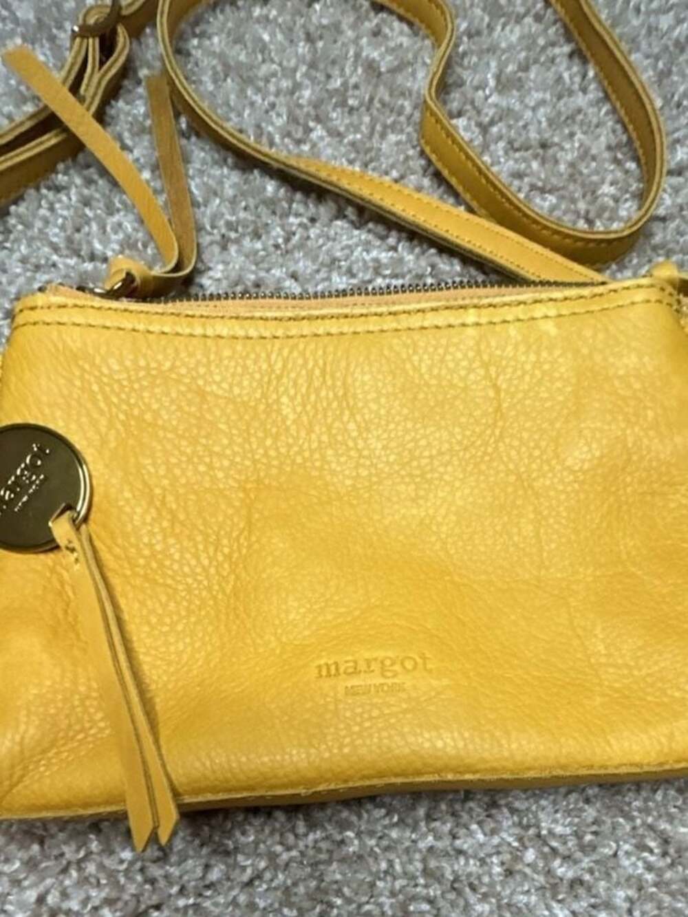 Margot New York Yellow Leather Double Zip Crossbody Bag - Picture 5 of 13